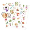 Tatouages « Fairy Friends » DJECO 9599: planches décoratives métalliques avec fées, fleurs, papillons et animaux colorés.