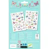 Tatouages papillons de rêve DJECO 9249 : deux planches de stickers papillon multicolores sur fond bleu clair, emballage décoratif avec fleurs et papillons.