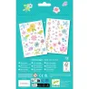 Tatouages éphémères “Belle des champs” DJECO 9585 avec 50 motifs floraux et papillons sur papiers, emballage turquoise.