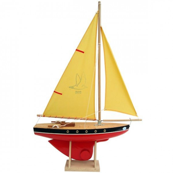 Voilier Tirot 502 coque rouge voile jaune 40cm Voilier Tirot 502 coque rouge voile jaune 40cm