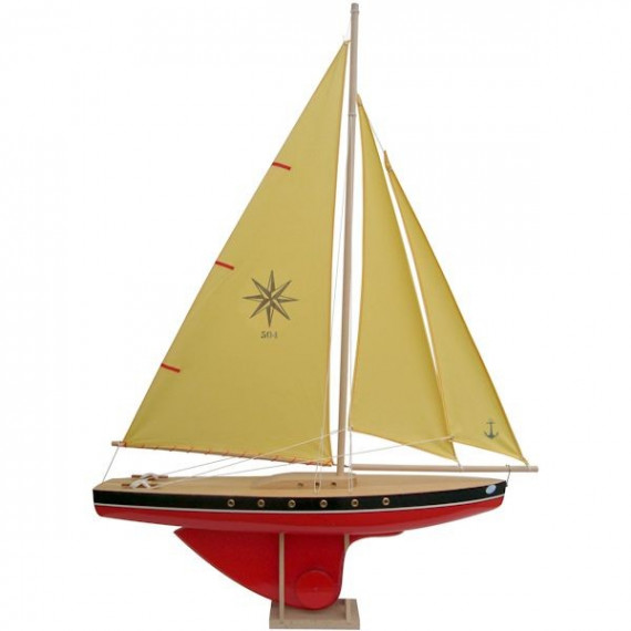 Voilier Tirot 504 coque rouge voile jaune 64cm Voilier Tirot 504 coque rouge voile jaune 64cm