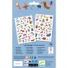 Tatouages Petites Bestioles DJECO 9911 : planches d’autocollants colorés avec de petites bestioles et animaux variés, emballage bleu.