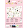Tatouages Sakura DJECO 9619: planches de 50 tatouages colorés sur fond rose, illustrant des sakura, papillons et personnages japonisants.
