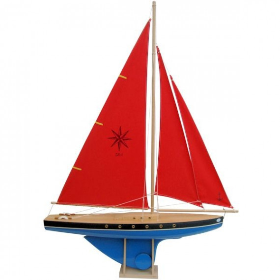 Voilier Tirot 504 coque bleue voile rouge 64cm Voilier Tirot 504 coque bleue voile rouge 64cm