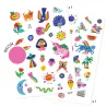 Autocollants colorés Neon Tatouages Rainbow DJECO 9617 avec motifs arc-en-ciel, animaux et formes fantaisie.