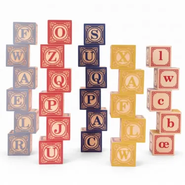 Cinq colonnes de Cubes alphabet Uncle Goose en français