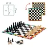 Jeu d'échecs et dames DJECO DJO5225 : plateau 27 cm, livré avec des pions de jeux noirs et blancs, décoration colorée du plateau recto/verso.