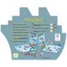 Naviplouf jeu de bataille navale magnétique DJECO 5270 : vue arrière de la boîte bleue, avec cartes et pions magnétiques pour jeunes marins.
