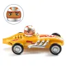 Voiture jaune de course monoplace, pilote miniature avec casque argent, modèle Crazy Motors DJECO 5454.