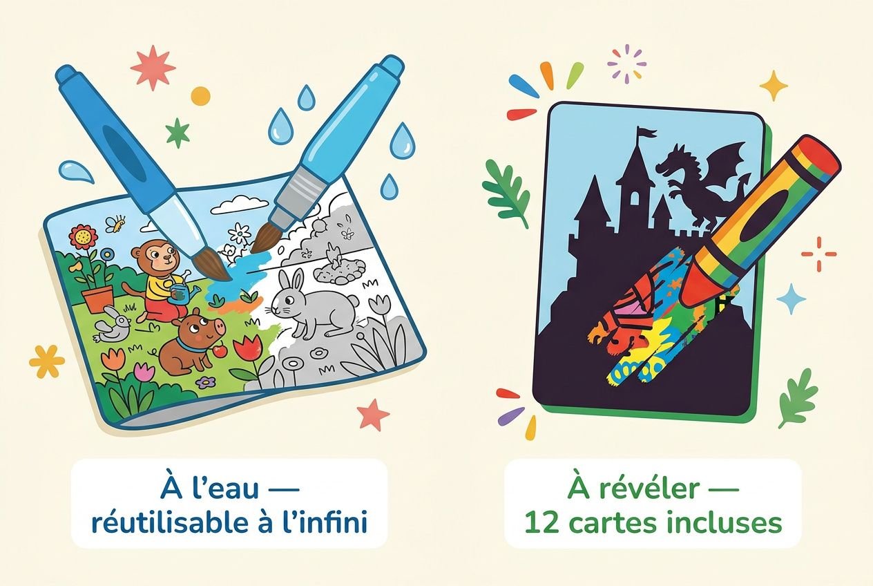 Coloriages magiques Djeco: pages à l’eau réutilisables et cartes à révéler avec crayon Coloriages magiques Djeco: pages à l’eau réutilisables et cartes à révéler avec crayon