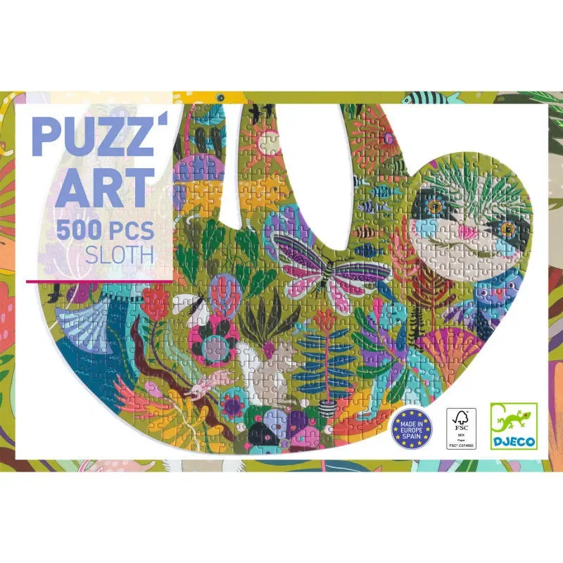 Puzzle art 500 pièces, paresseux et motifs floraux sur jigsaw géant, rendu vibrant et ludique. Puzzle art 500 pièces, paresseux et motifs floraux sur jigsaw géant, rendu vibrant et ludique.