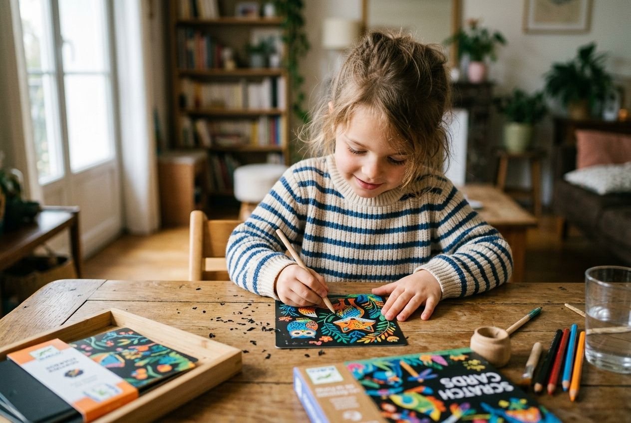 Coloriage à gratter enfant : carte à gratter Djeco